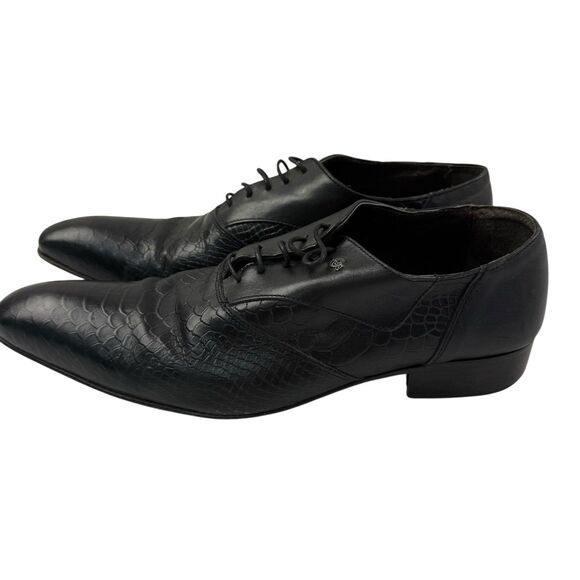 BESPOKE Black Wingtip Dress Shoes Men 44 Handmade Snakeskin Pointed Toes main image 13